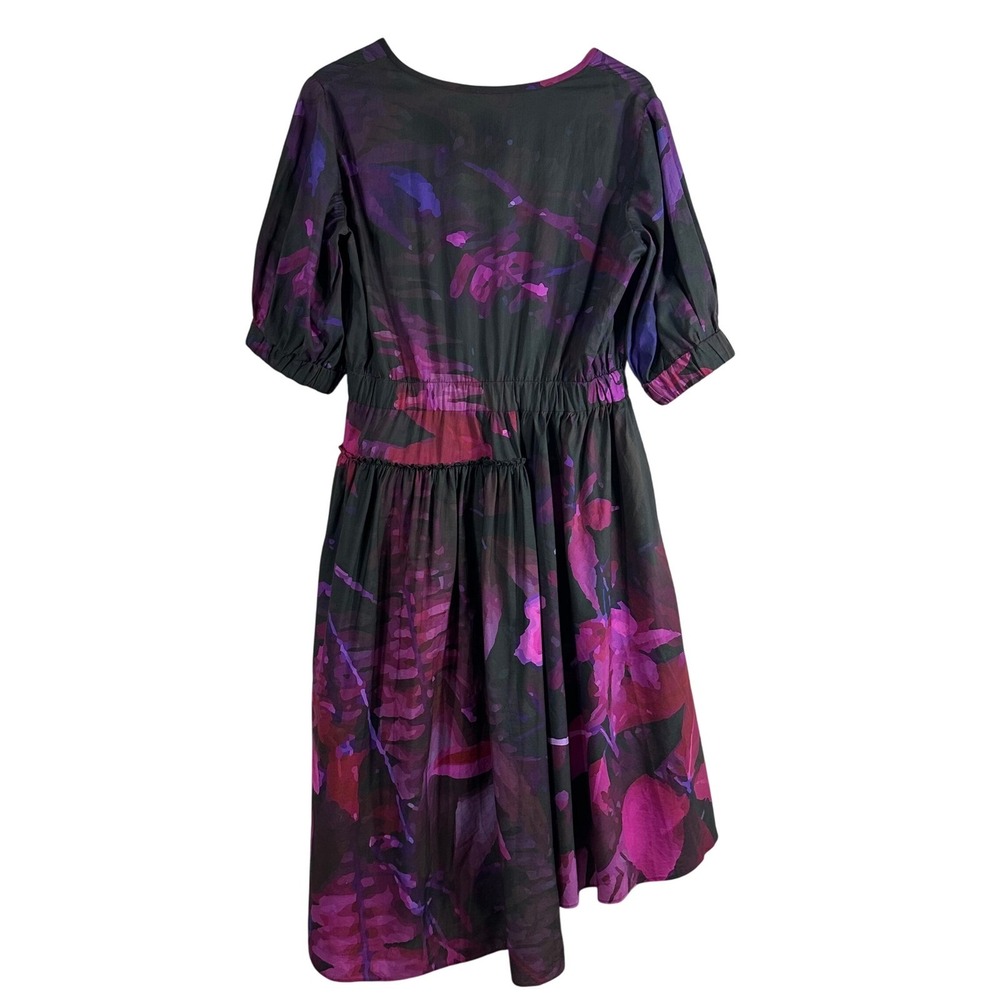 THE KIT. Purple Floral Cotton V-Neck Midi Dress with Pockets and Ruffle Size L - Picture 6 of 16